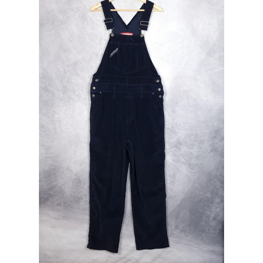 Vintage Y2K Unionbay Overalls Womens Medium Blue Wide Wale Corduroy Workwear
